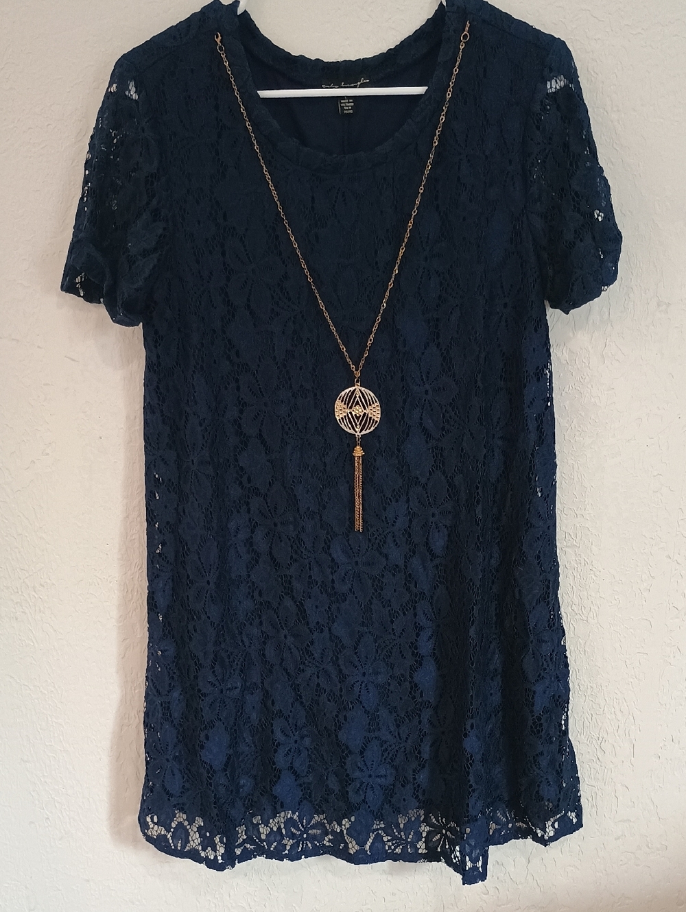 City Triangles Navy Lace Short Sleeve Tunic